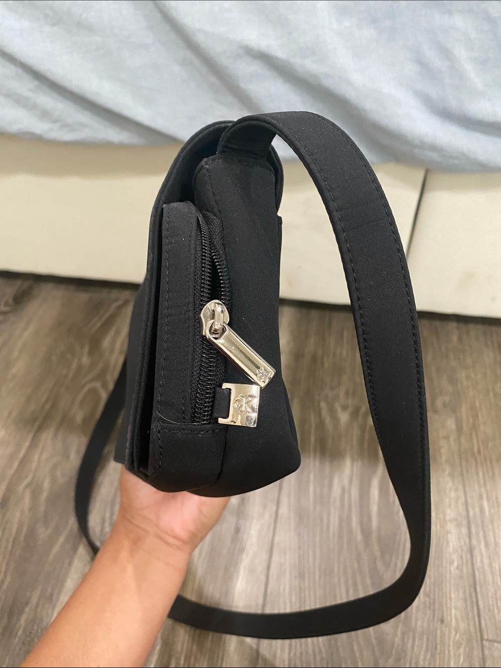 Calvin Klein Black Belt Bag with Silver-Tone Zipper